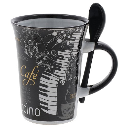 Ceramic Music Mug with Spoon - Piano